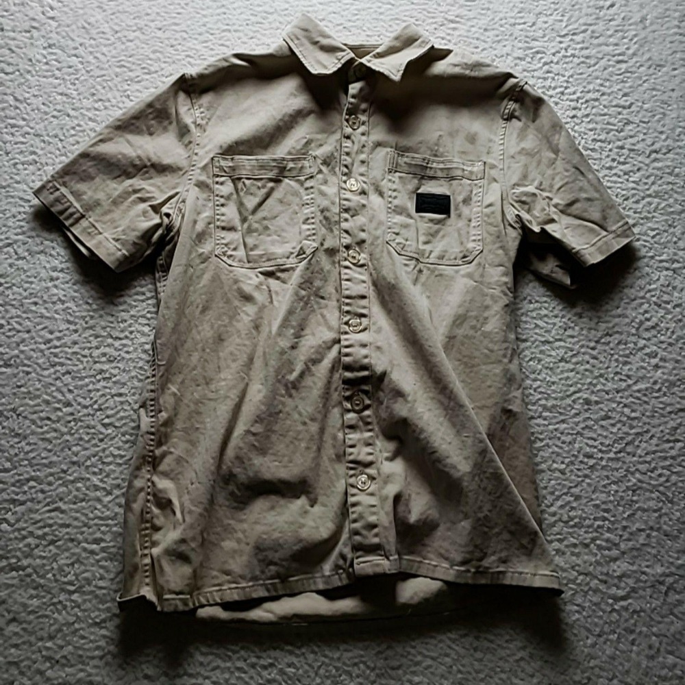 Dogg Supply Shirt Mens Medium Beige Short Sleeve Button Up Pockets Snoop Dogg